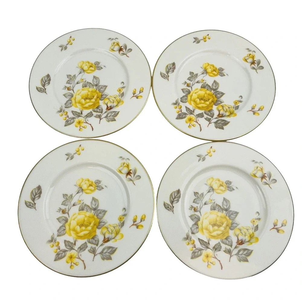 Castleton Mayfair 4 Bread & Butter Plates Yellow Roses Gold Trim Philip Costigan